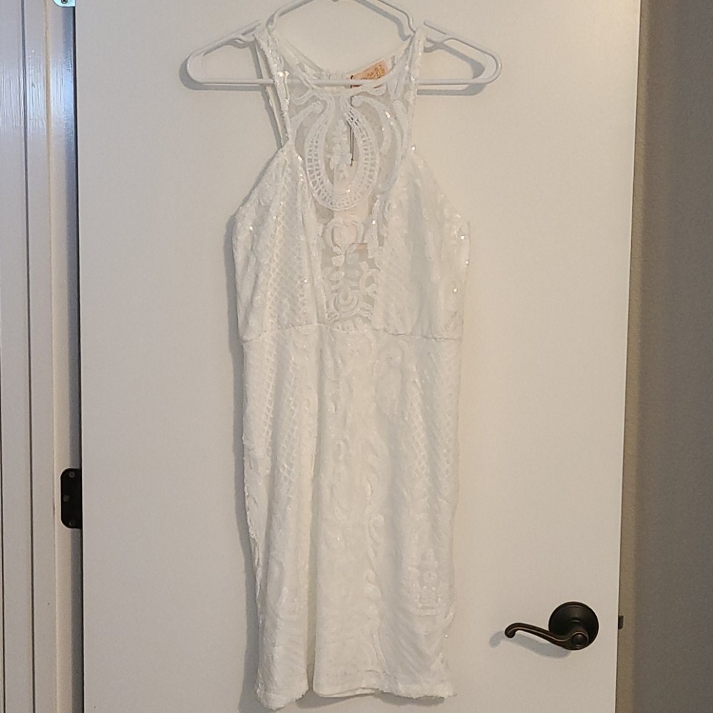 White sequin bodycon mini dress